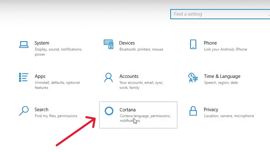 Tắt Cortana qua cài đặt Windows